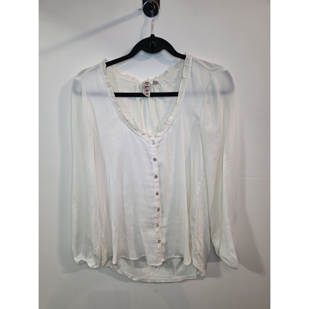 Dolan Cream Button Front Blouse XS Sheer Flowy Boho Peasant Top Romantic